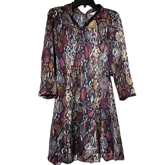 Rebecca Taylor Silk Mini Dress 2 Python Snake Print Long Sleeve Keyhole Neck - Picture 2 of 6